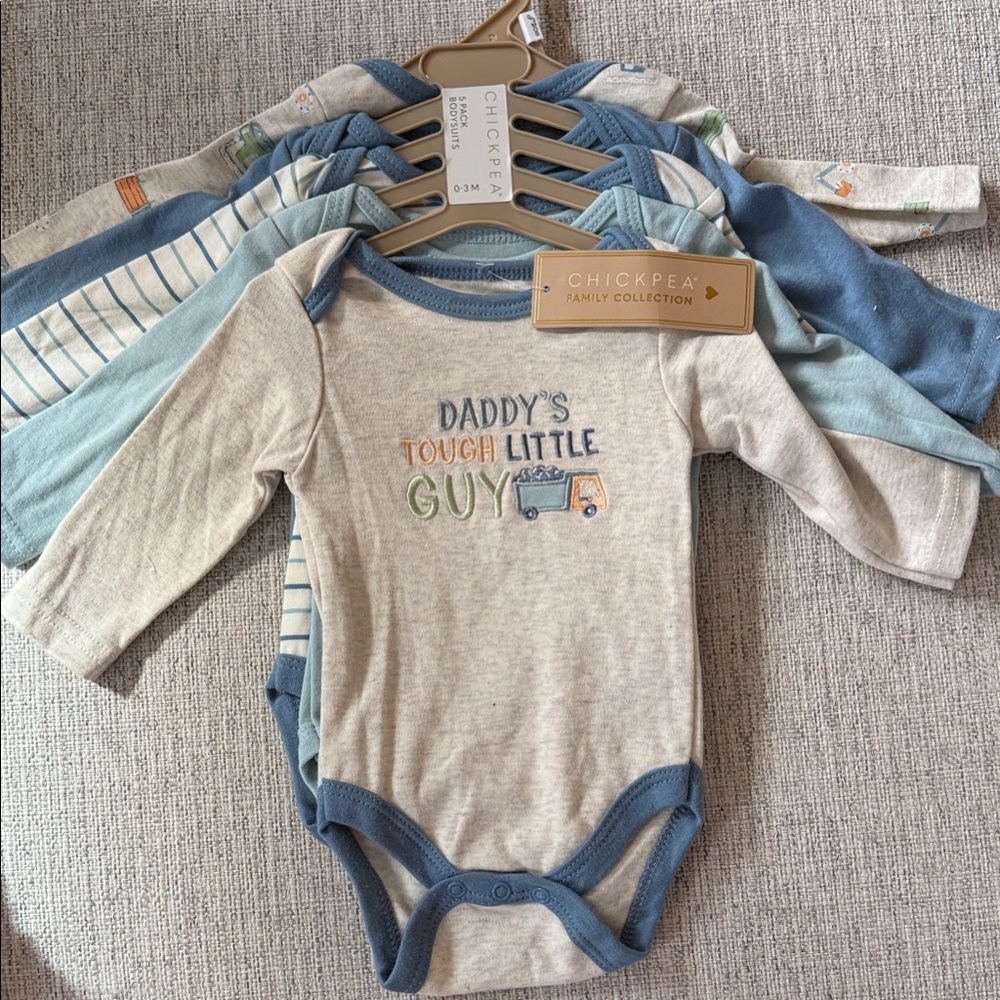 NWT Set of 5 Beige and Blue Baby Bodysuit Collection